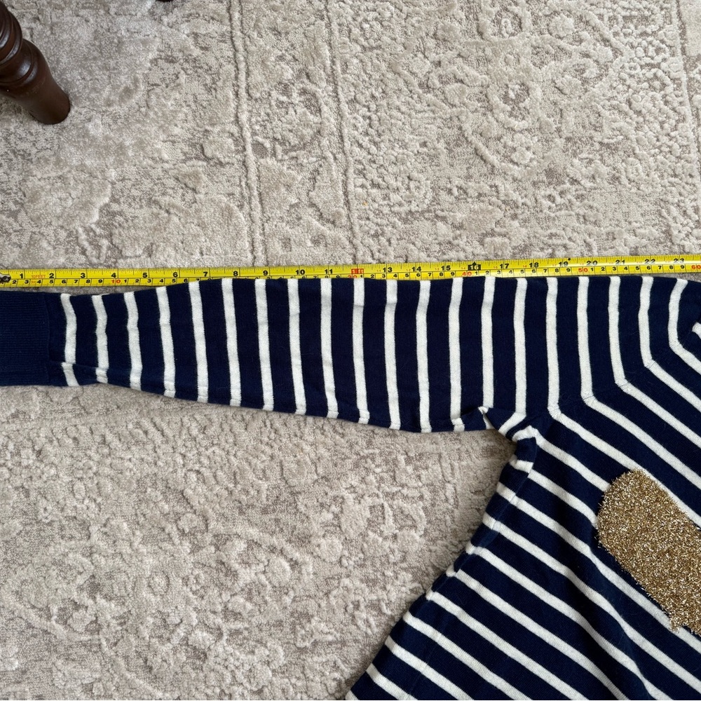 Talbots EUC Striped Metallic Whale Knit Pullover Sweater Navy White Gold M - Picture 5 of 12